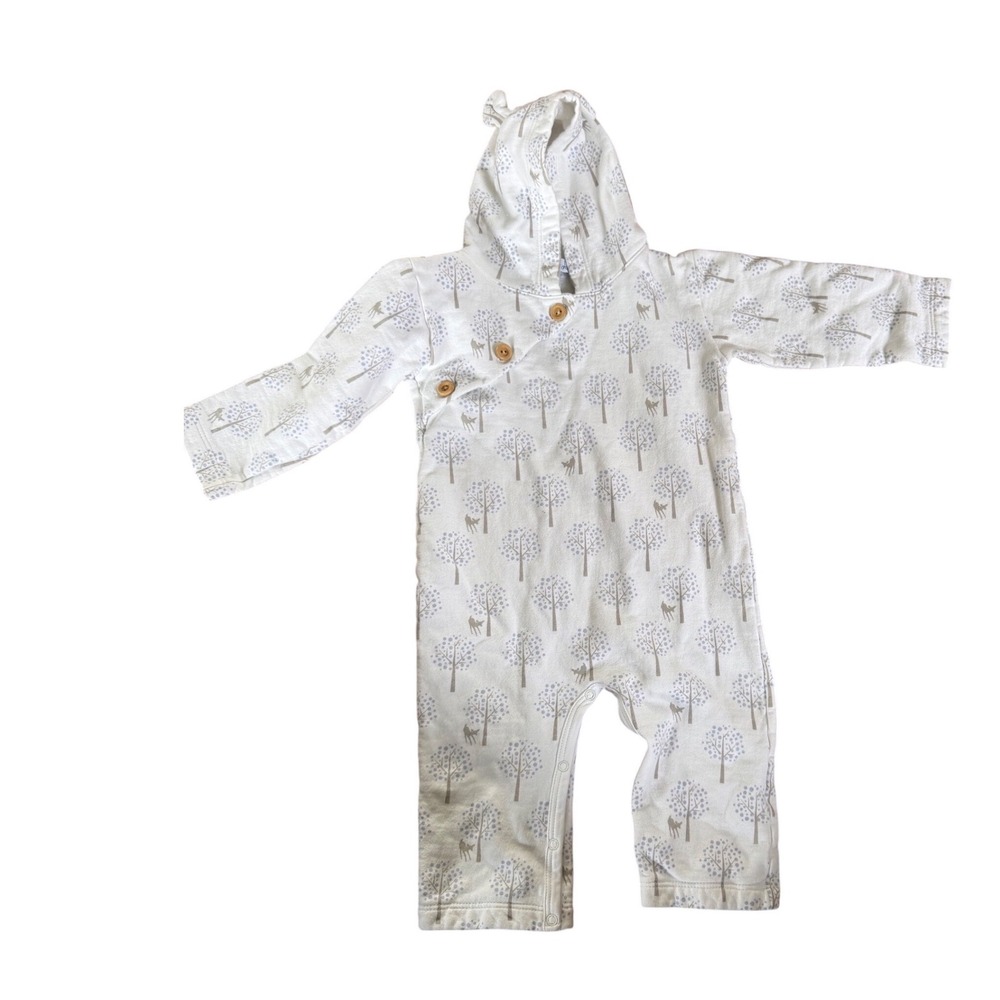 Feather Baby hooded with bear ears one piece trees and deer print cotton